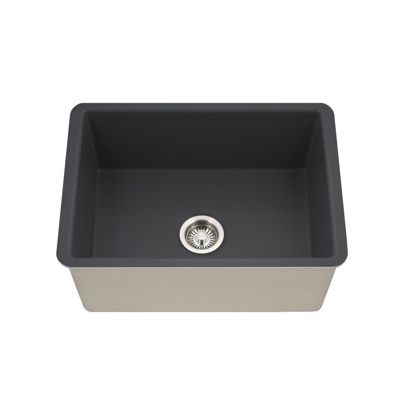 Évier de cuisine à simple cuve encastrable en argile réfractaire de 26 pouces Houzer - PTU-2800, Noir
