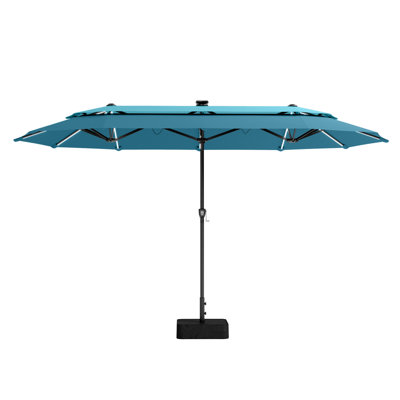 156'' X 78''Rectangular Lighted Market Umbrella With Base & 16 Color Changing Light,2-Tier Double-Sided Outdoor Market Rectangle Umbrella