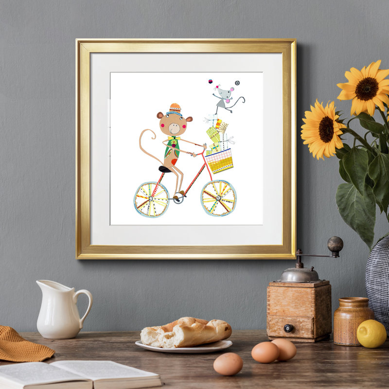 Circus Monkey - Reproduction d'art sur papier encadrée, Papier encadré doré, H 26,5 po x l 26,5 po x P 1,5 po