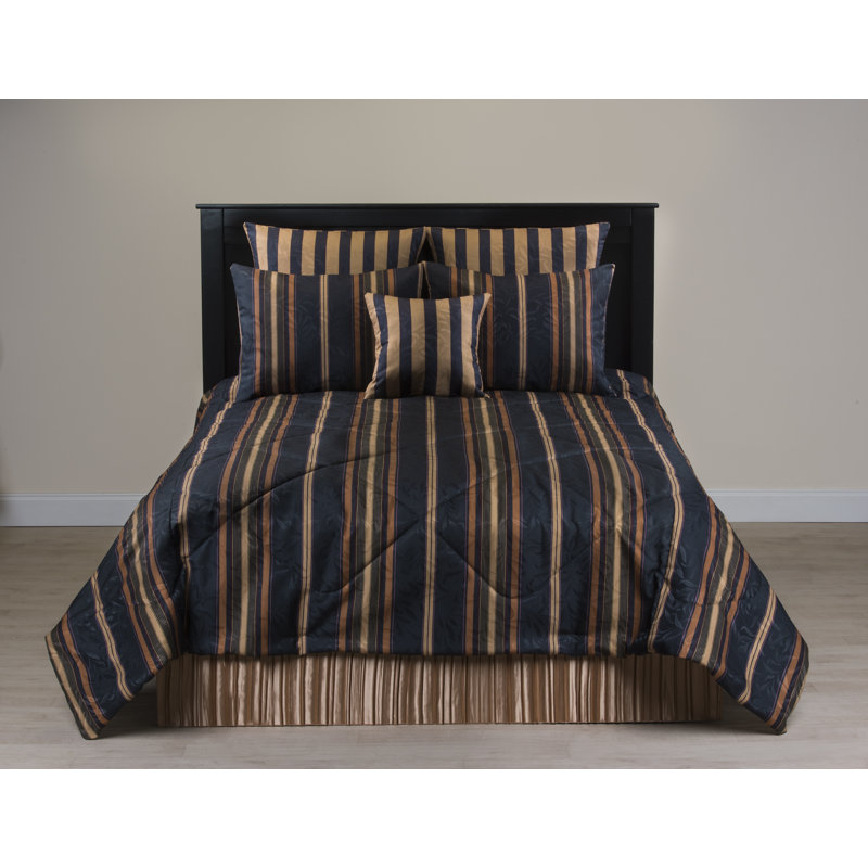 Stripe Jacquard ink navy Comforter Set, King Comforter + 2 Shams + 1 Bed Skirt