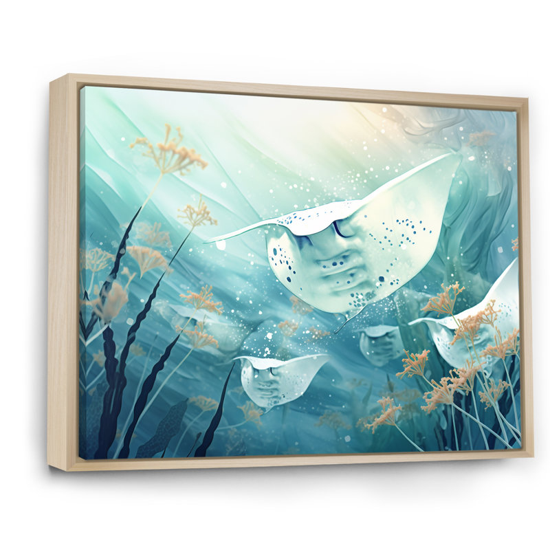 Monochome Manta Rays Dance, reproduction d'art sur toile, H 16 po x l 32 po x P 1 po, Cadre naturel flottant
