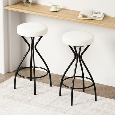 Modern Backless Round Velvet Bar Stools With Black Metal Frame And Creamy White Seats For Kitchen Island Gathering Of 2 Compact Indoor Spaces