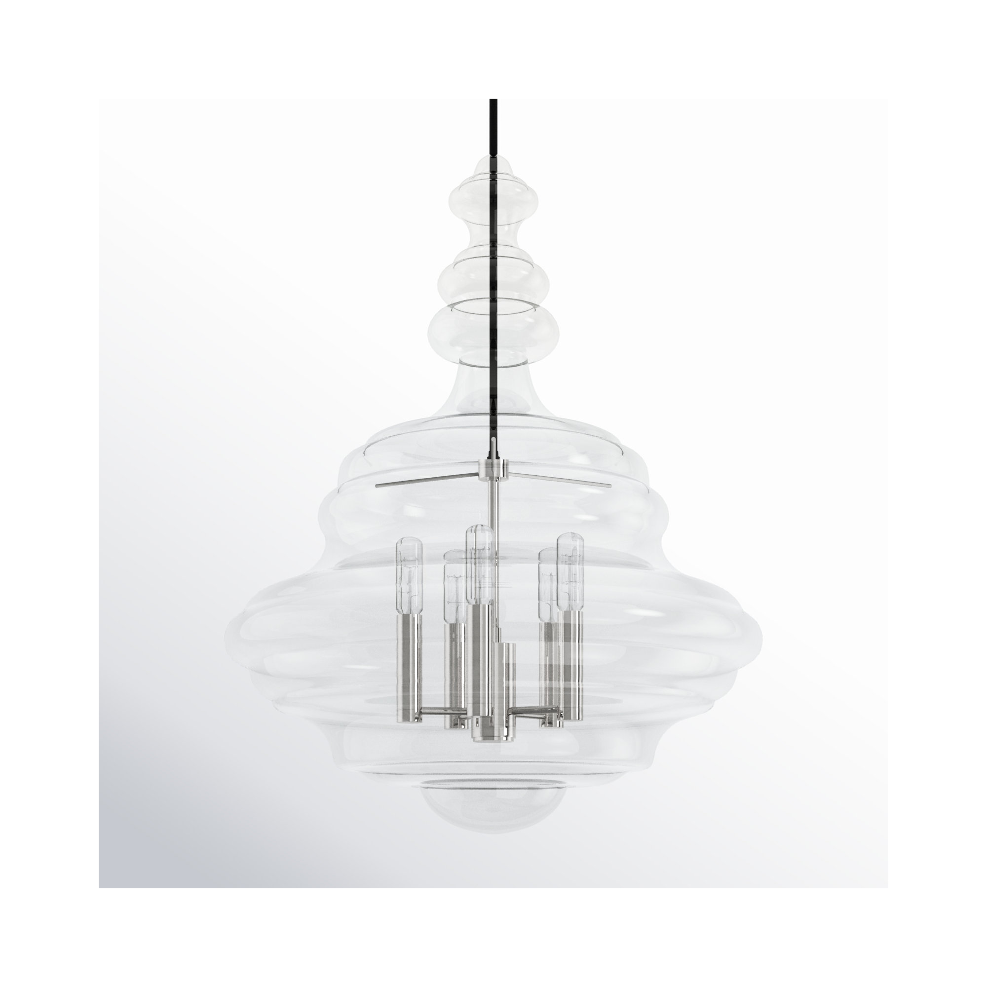 5 Light Glass Pendant, Polished Nickel