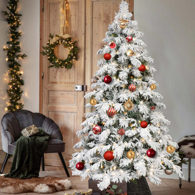 Arbre de Noël à flocage automatique 5/6/7 / 8Ft en PVC avec lumières DEL blanc chaud