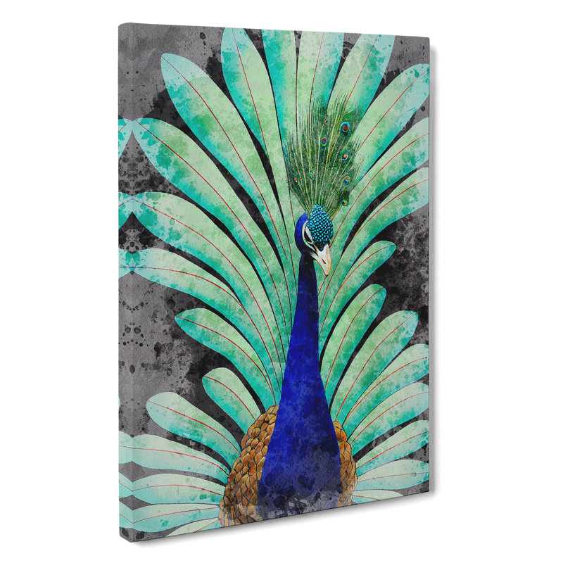 Peacock Watercolour No.2 - Wrapped Canvas, 50cm H x 35cm W x 3cm D