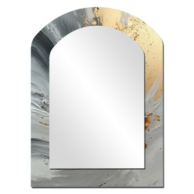 Abstract Marble In Grey And Gold Tones VI - Marble Irregular Shape Large Wall Mirror, Modern Asymmetrical Unique Mirror, Printed Metal Art
