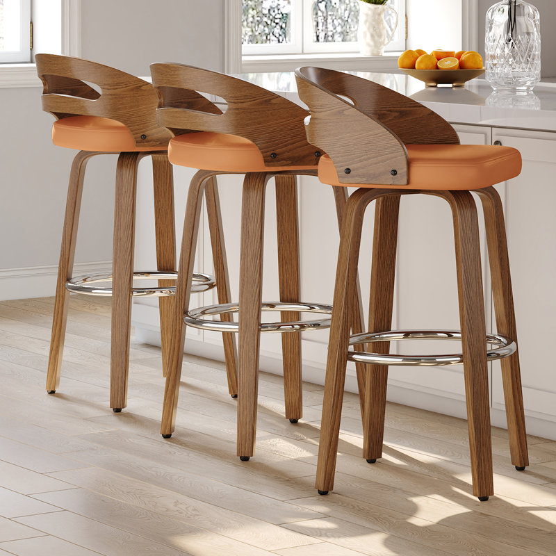 Mahtab Swivel Upholstered Counter Stool, Orange, Bar Stool (77cm Seat Height)