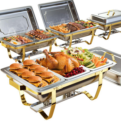 Chafing Dishes For Buffet (9qt, 4pack)-multi-size Food Pans, Food-grade Stainless Steel, Rolled Edge Design, Lid Holder, Foldable Frame, Chafers And Buffet Warmers Set For Parties, Catering