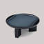 Table basse ronde moderne, en MDF brillant avec plateau concave et piètement à 3 pieds