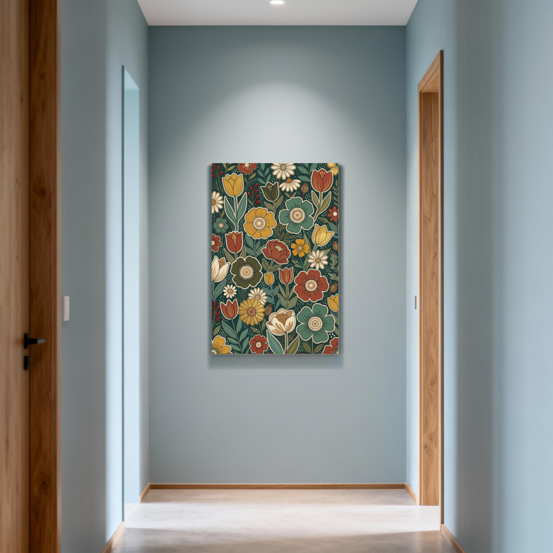 Motif floral de plantes et de fleurs avec des fleurs et des feuilles colorées, H 16 po x l 24 po