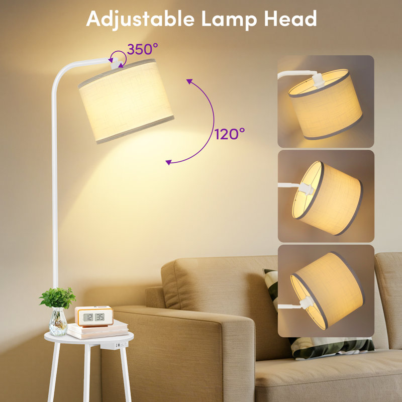 160cm Powder Coated Tray Table Floor Lamp, White