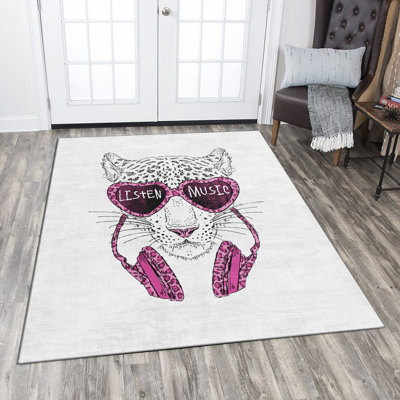Stylish Woven Carpet (3.1 x 4.6 ft), 100% Polyester, Non-Slip Felt Dot Underside | Raschel Knitting, 0.4 in Pile Height | Machine Washable, Digital Print Design | Perfect for Living Room, Bedroom & Office Decor