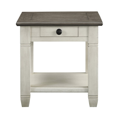 Table de bout Verduzco 24 "deux tons gris antique avec tiroir de rangement et tablette ouverte