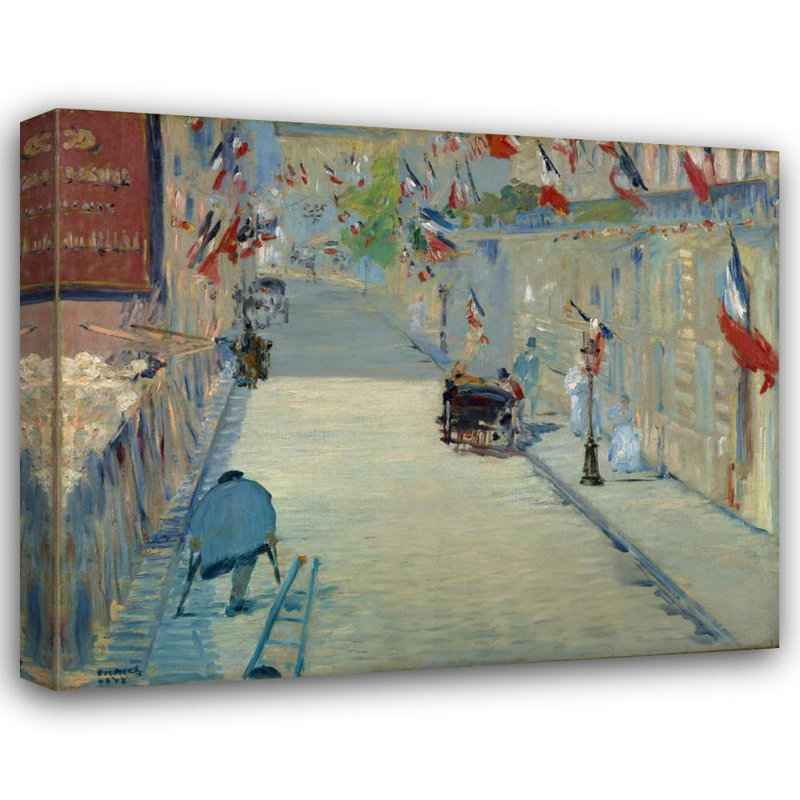 "La rue Mosnier avec drapeaux" par Édouard Manet - Toile tendue avec châssis, H 24 po x l 17 po