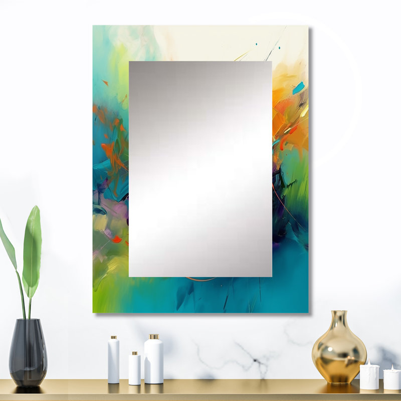Orange Blue Transcendent Liquid Ink II - Orange Wall Mirror Decor, 32" x 24"