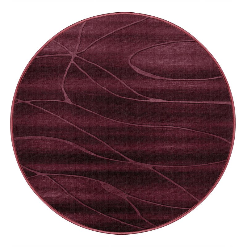 Tapis rouge abstrait lavable à la machine, Rond 4 pi