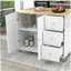 Îlot de cuisine enroulable avec plateau en bois massif et roulettes verrouillables de 52,7 po de largeur, avec armoire de rangement et barre à déjeuner pliable, support à épices, porte-serviettes et tiroirs (blanc)-96750837