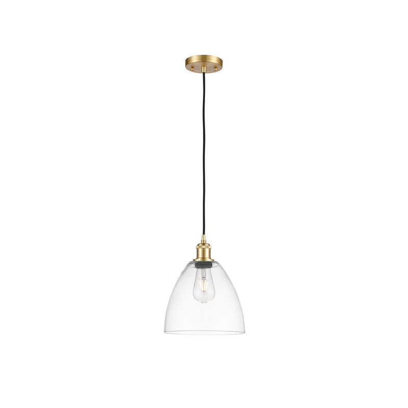 Angelia 1 - Light Single Pendant, 13.25" H x 9" W x 9" D, Clear, Satin Gold