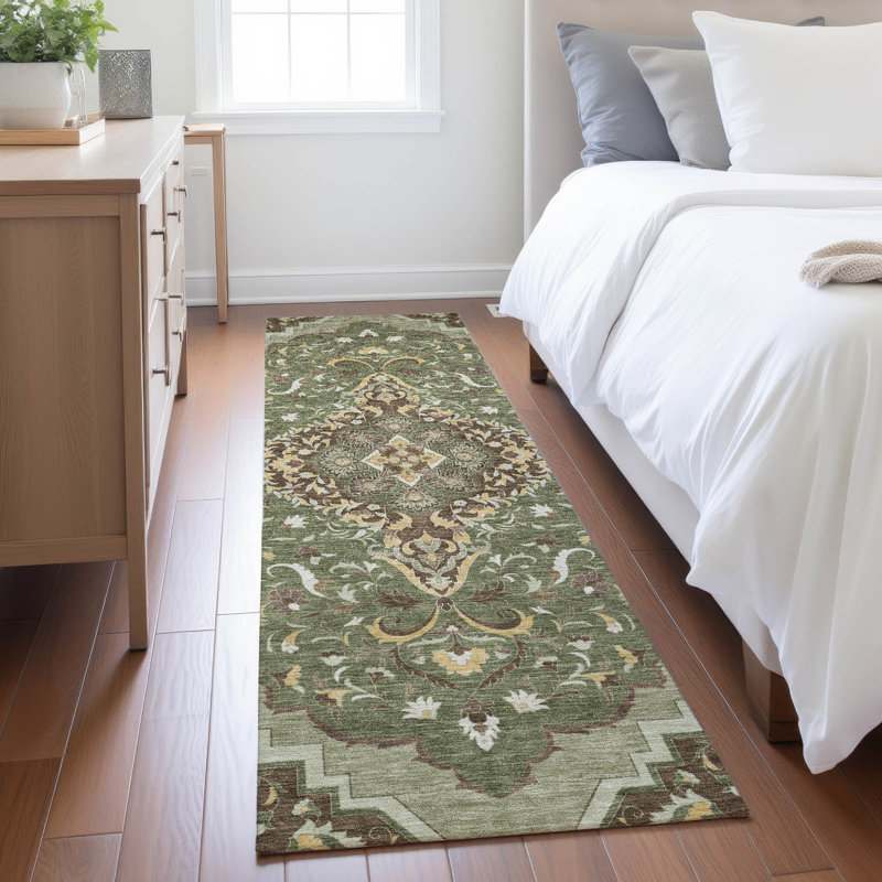 Machine Washable Indoor/Outdoor Chantille ACN2715 Global Rug, 2'3" x 7'6" Runner, Olive