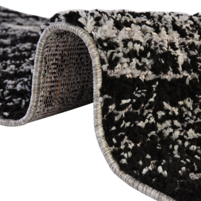 Tapis noir à motif géométrique Orlando, Tapis de couloir 2 pi x 8 pi