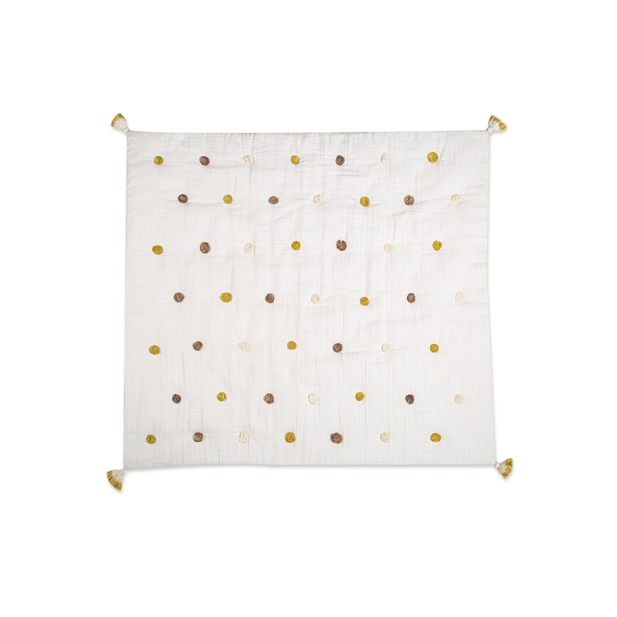 36" x 36" Pom Pom Baby Blanket, White and Brown, By Crane Baby