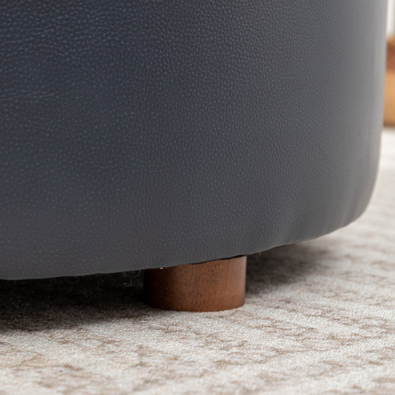 27.5‘’ Wide Genuine Leather Storage Ottoman With Two Floor Cushion, Navy