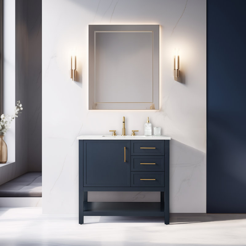 Ensemble de meuble-lavabo simple 36 po Vicini, Bleu indigo
