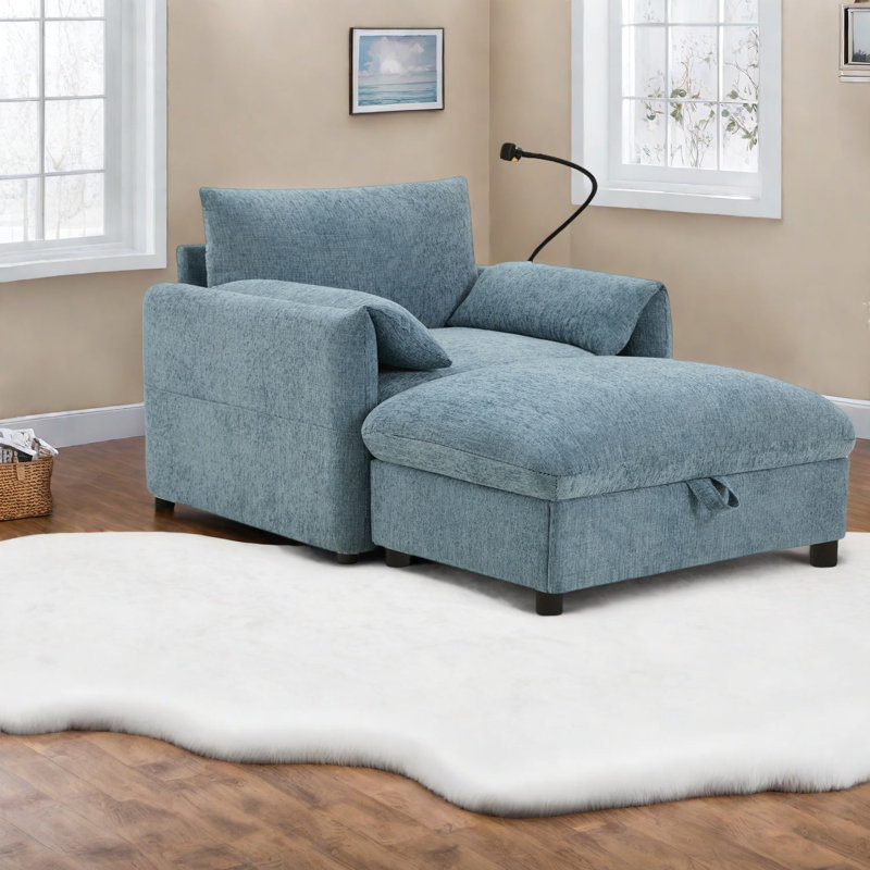 Canapé multifonctionnel en chenille bleue avec rangement pour le salon
