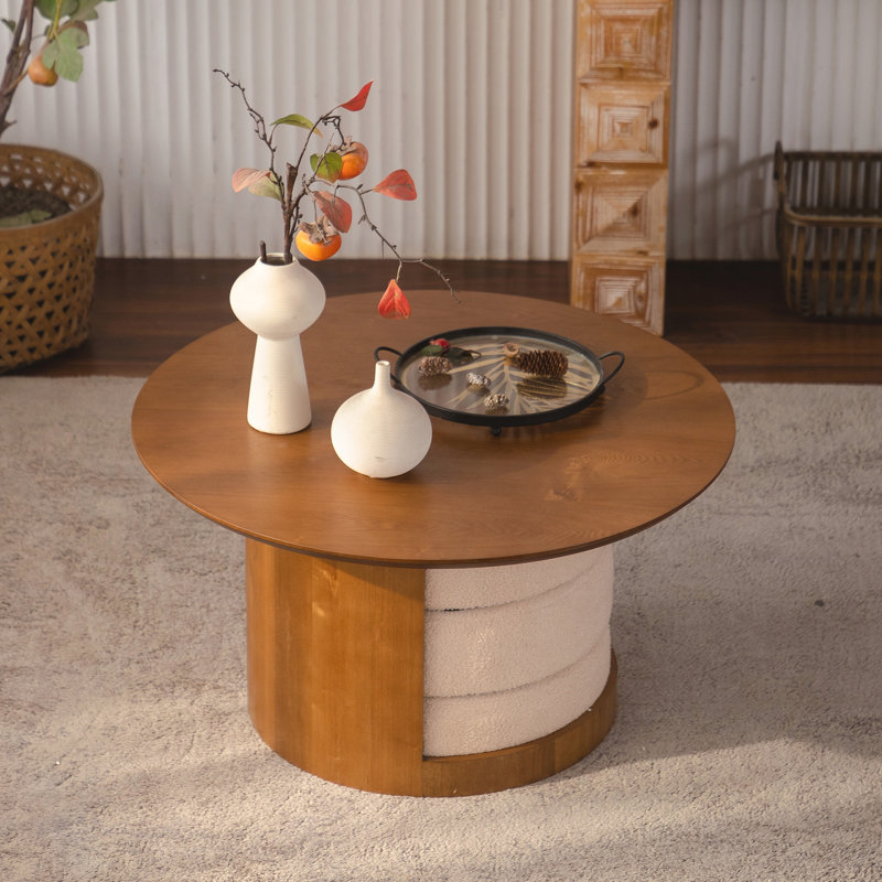 Table basse 31,5 "en bois avec 3 tabourets gigognes en tissu