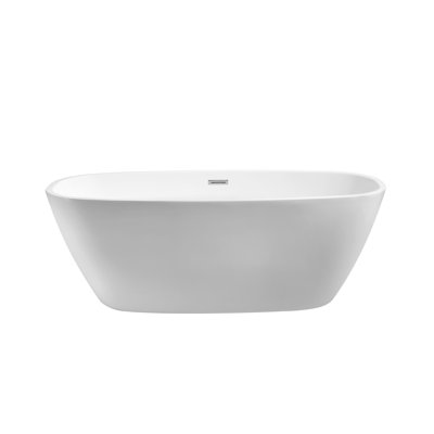 59" Streamline Freestanding Soaking Acrylic Bathtub With Drain and Bamboo Tray