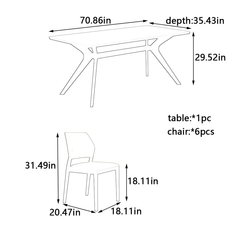Ensemble de table et chaises de qualité supérieure Rockboard, H 29,52 po x L 70,86 po x l 35,43 po
