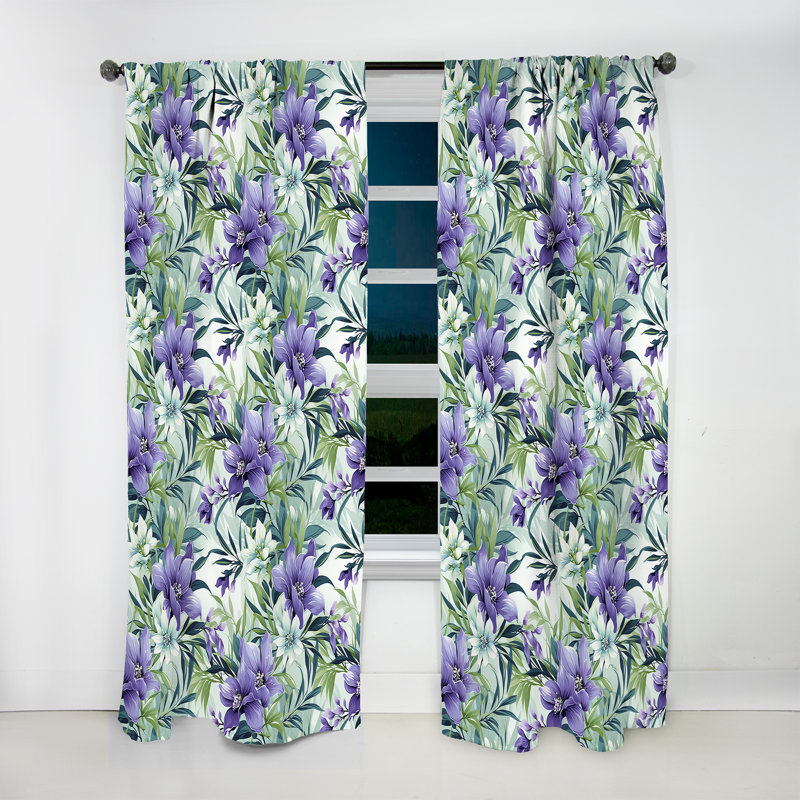 Green Purple Bamboo Serenade Tropical Pattern II - Floral Curtain - Velvet Room Darkening - 1 panel, 52" W x 120" L