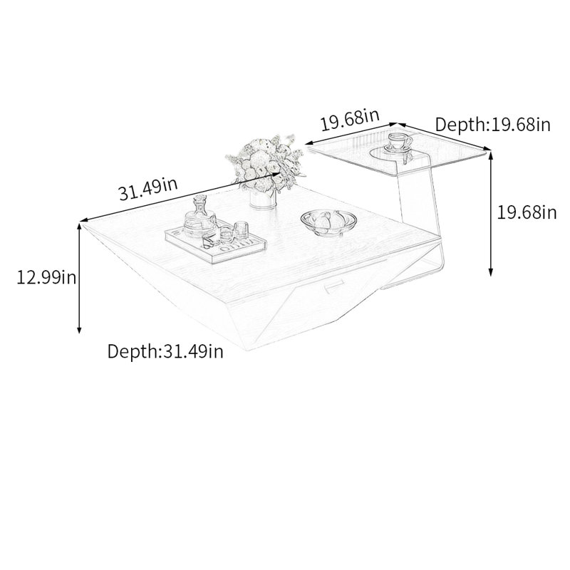 Kasi, 12.99" H  x 31.49" D x 31.49" W, Noir/transparent