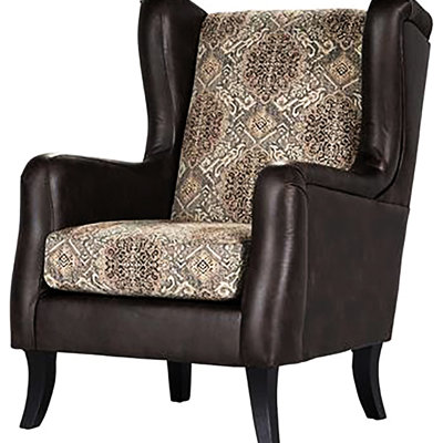 Traditional Brown Wingback Chair For Primary Living Area Use, Two - Tone Design Of Faux Leather And , Attached Back, 2.0 Density Foam, 36 Inches Deep Accent Armchair In Brown, With Smooth Reversible