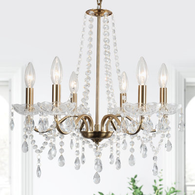 6-Light Classic / Traditional Gold Crystal Chandelier French Country Pendant Lighting For Living Room, Wedding, Island, Bedroom, Hallway,Foyer