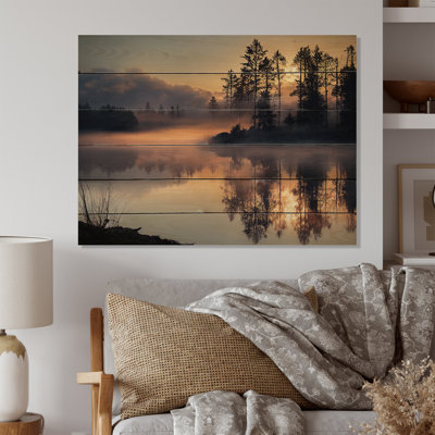 «Morning Fog over the Lake Sunset I», reproduction sur bois sans cadre