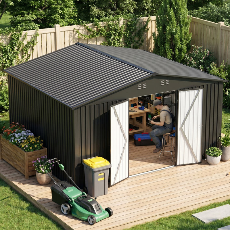 Remise de rangement en métal l 14 pi. X P 12 pi. Avec portes doubles