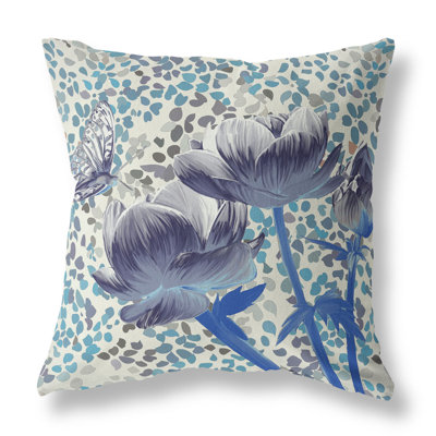 Coussin décoratif intérieur floral 26 "X 26" Indigo