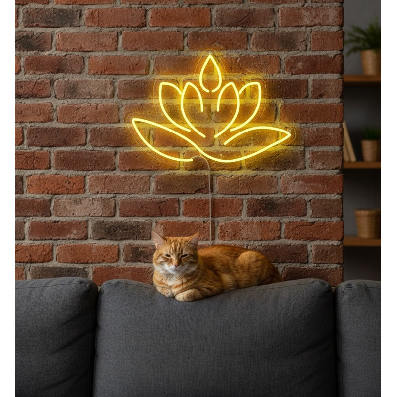  | Enseigne néon fleur de lotus | Fabriqué avec un tube néon flexible durable offrant un éclairage lumineux et constant pendant plus de 50 000 heures sans scintillement ni gradation | 18 x 25 | Jaune vif