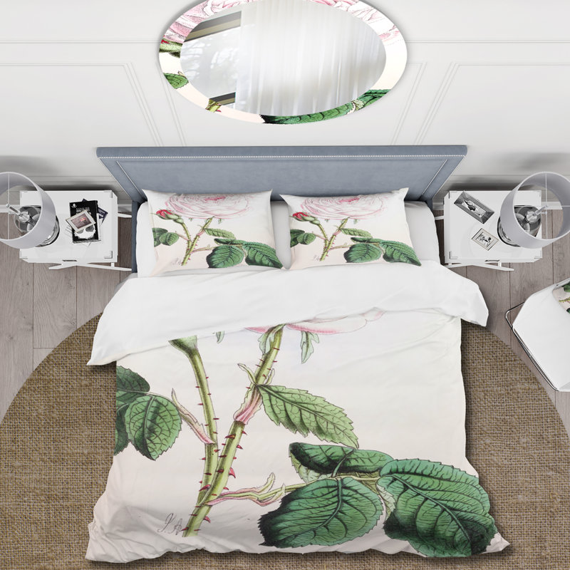 Fleur rose rétro - ensemble de housse de couette traditionnel - microfibre de polyester