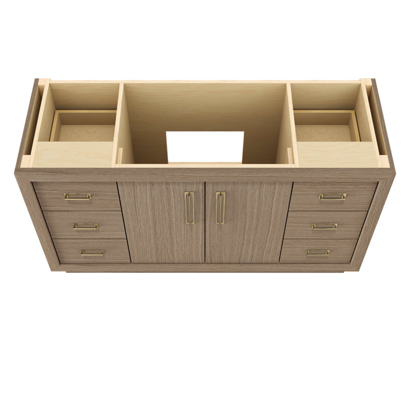 Avalon Single Extra Wide Bath Vanity, Natural Weathered, 60", Satin Gold