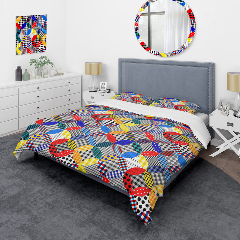 Multicolor Imitation Patchwork - Abstract Duvet Cover Set - Microfiber Polyester, Queen Duvet Cover + 2 Standard Shams
