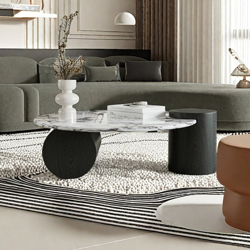 Table basse en marbre crème de luxe crème, H 13,77 po x l 35,43 po x P 35,43 po