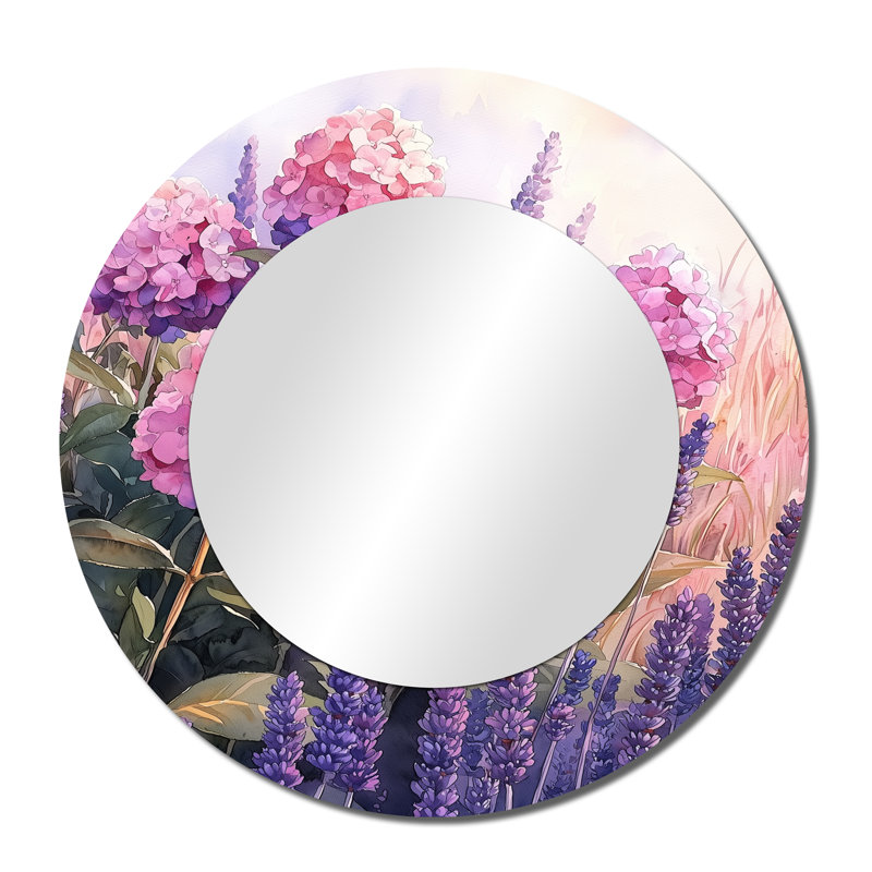 Hydrangeas In A Field Of Lavender I - Floral Accent Wall Mirror - Printed On Metal, 36" x 36"