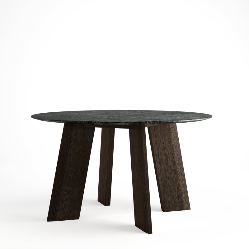 Modern Fin Round Marble Dining Table, Black/Banco Brown