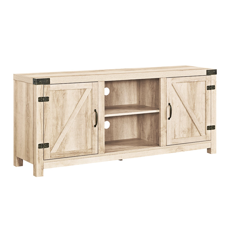 Meuble télé 2 portes pour téléviseur de 65 po ou moins Neelon, Chêne blanc