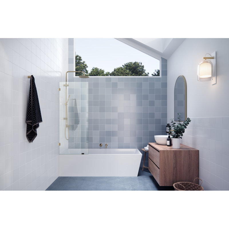 Vela 23 in. x 58.25 in. Frameless Single Fixed Bath Panel, Polished Brass