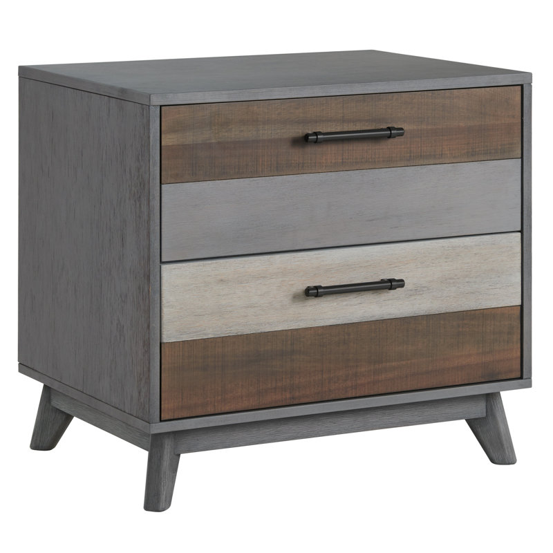 Multi-Tone Gray 2-Drawer Solid Wood Nightstand