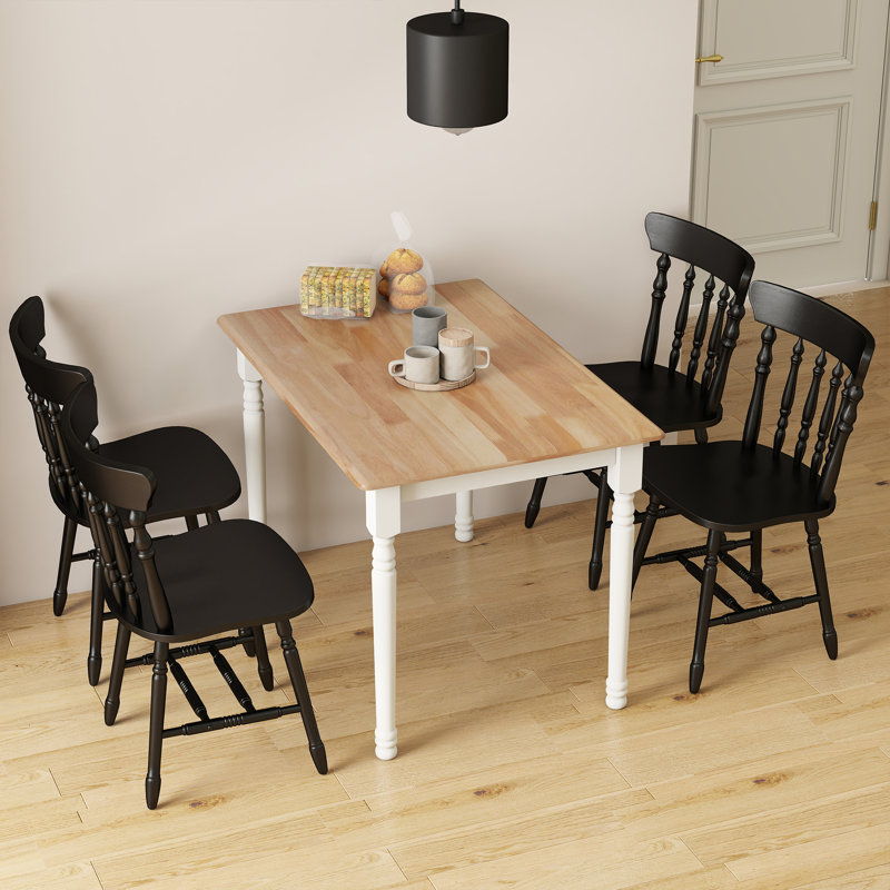 Dining Table Set Mid Century Modern Small Saving Space Dining Table Set, Brown/White, Black