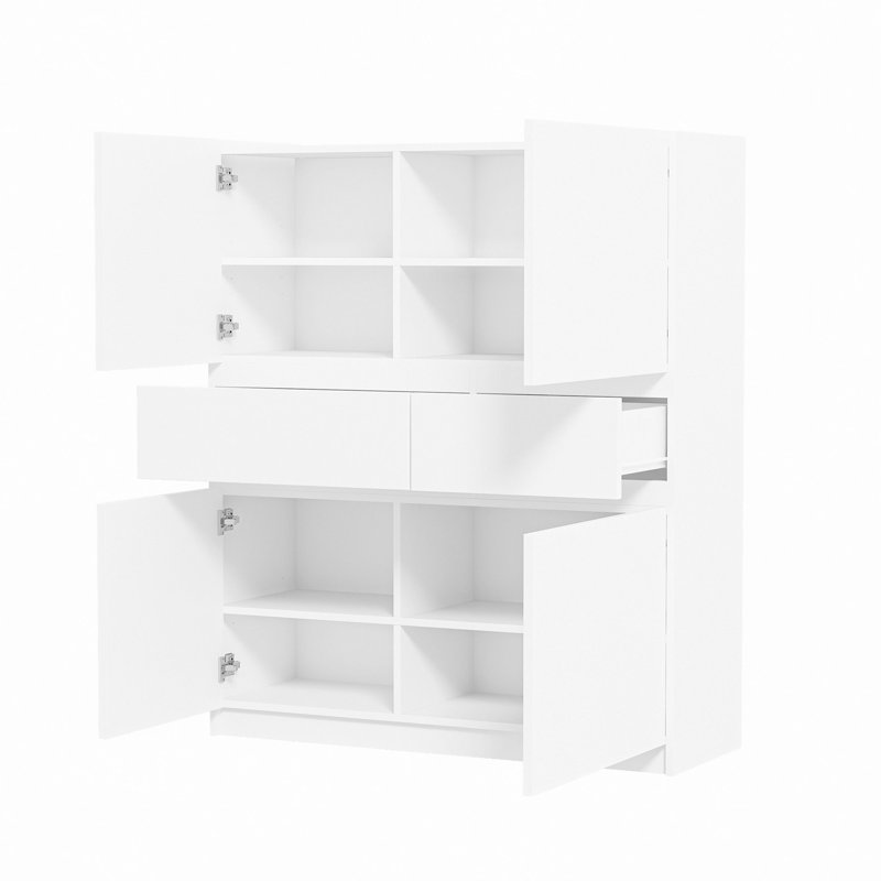 Armoire de rangement en bois blanc avec 4 portes et 2 tiroirs